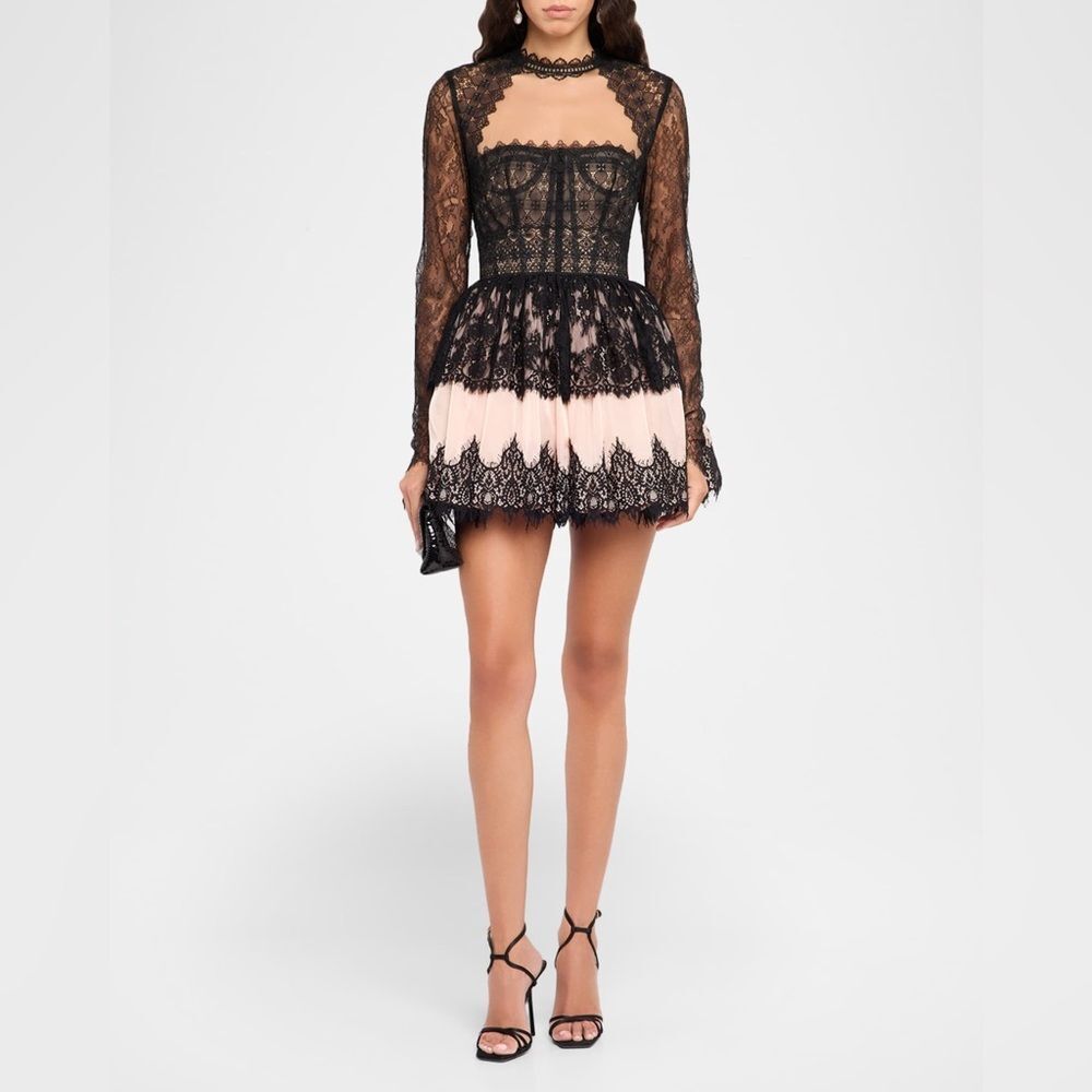 NWOT BRONX AND BANCO Daphne Illusion Corset Lace Mini Dress w Long Sleeve - Picture 4 of 16